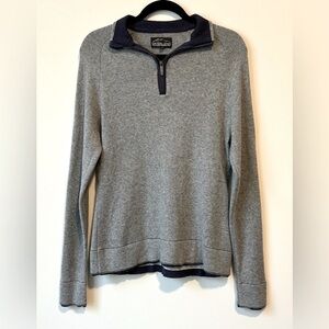 Overland Wool Cotton Blend Pullover Zip Sweater Size M, Blue Grey